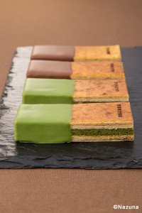 Japanischer Baumkuchen mit Yuzu-Schokolade und Matcha